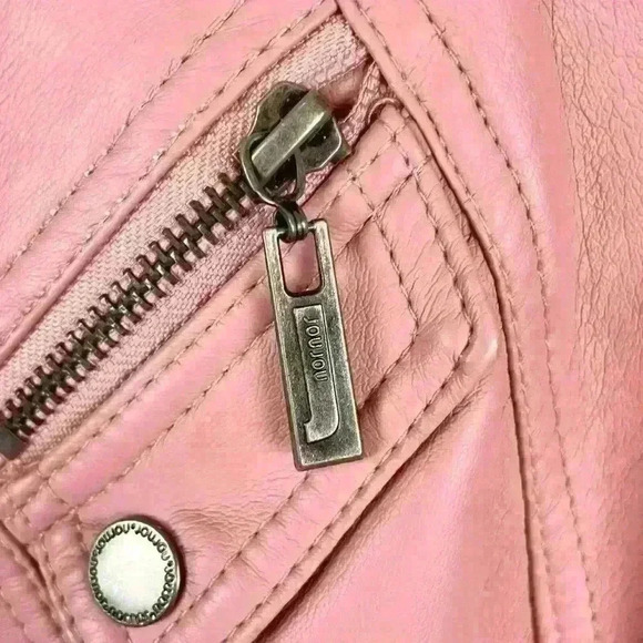 Joujou Pink Faux Leather Moto Jacket Girls XL /Wmn S Y2K Rocker Biker Girly Girl - Picture 8 of 16